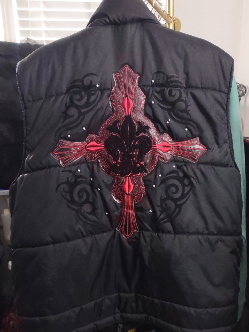 RAW BLUE Studded Quilted Puffer Vest w Cross Embroidery